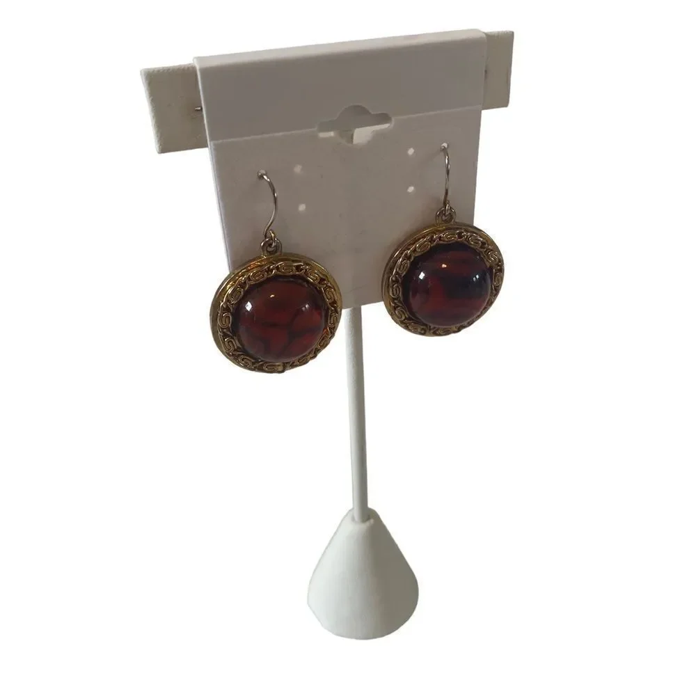 Vintage Gold Toned Etched Earrings with Large Tiger’s Eye Colored Center.